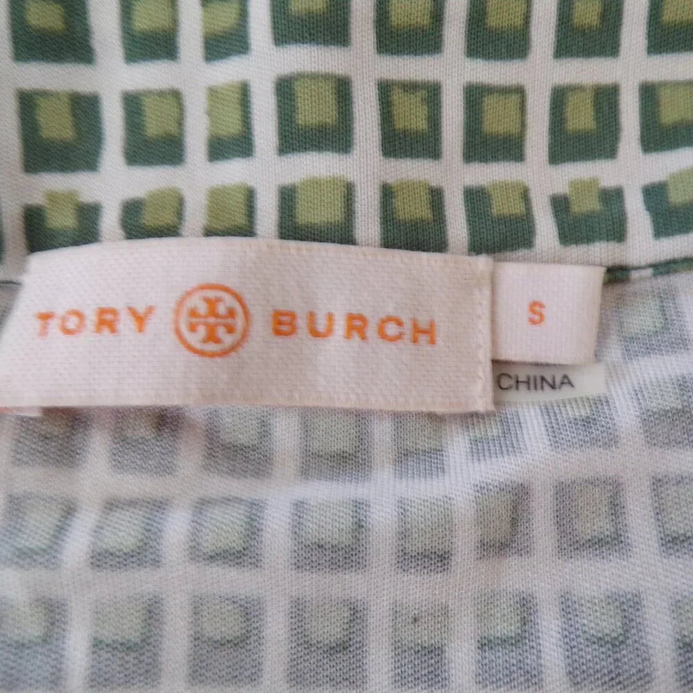 Tory Burch green patterned mini dress sleeveless silk S